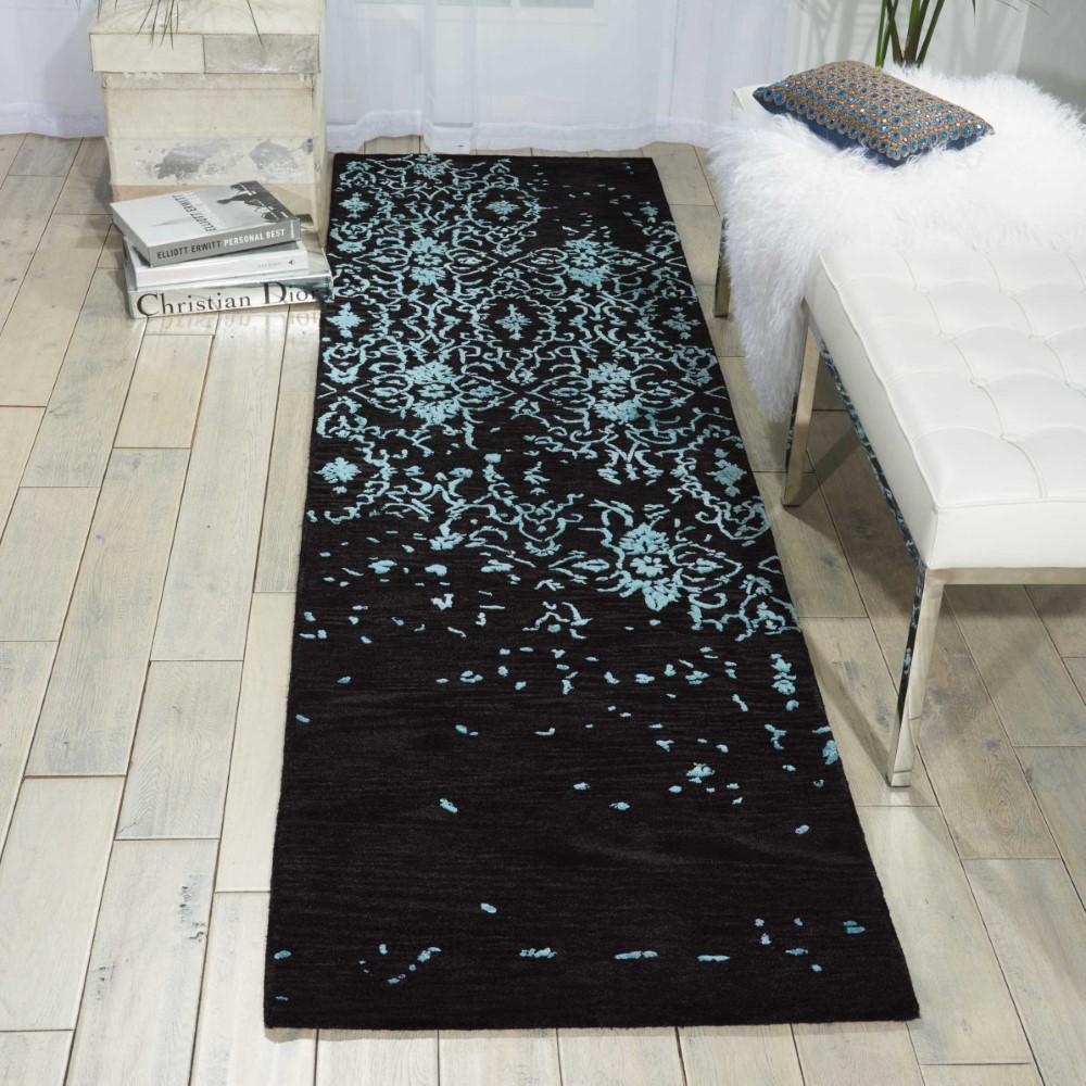 Nourison - Opaline OPA06 Black and Blue 23in x 8 Hallway Rug - OPA06-99446340320_CLOSEOUT veiw 2