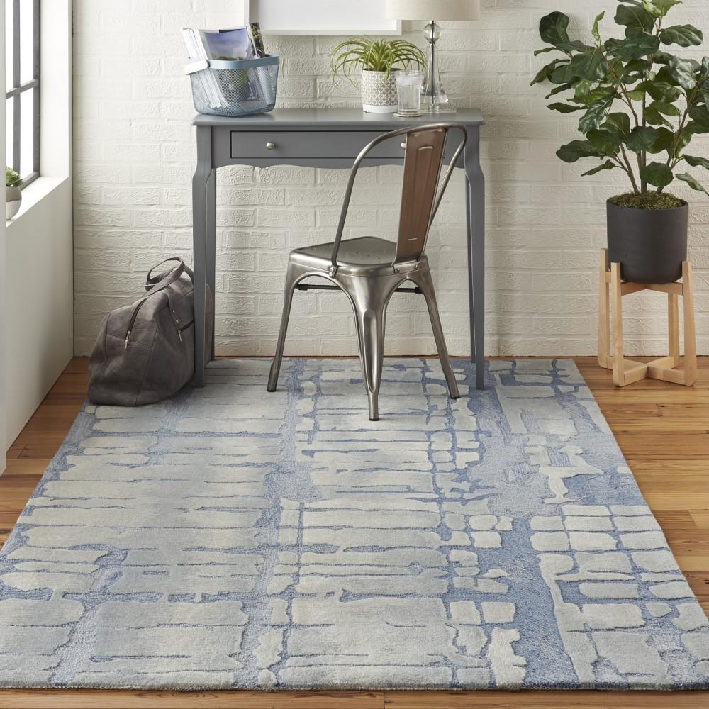 Nourison - Symmetry SMM04 Blue and Bone 53in x 79in Area Rug - SMM04-99446495488 - CLOSEOUT veiw 2