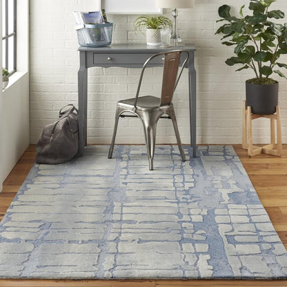 Nourison - Symmetry SMM04 Blue and Bone 53in x 79in Area Rug - SMM04-99446495488 - CLOSEOUT veiw 2