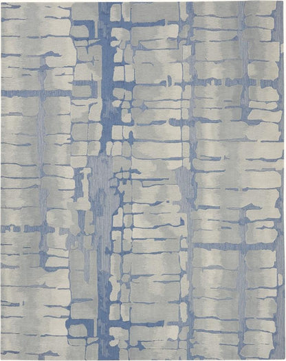 Nourison - Symmetry SMM04 Blue and Bone 79in x 99in Large Textured Rug - SMM04-99446495778_CLOSEOUT veiw 1