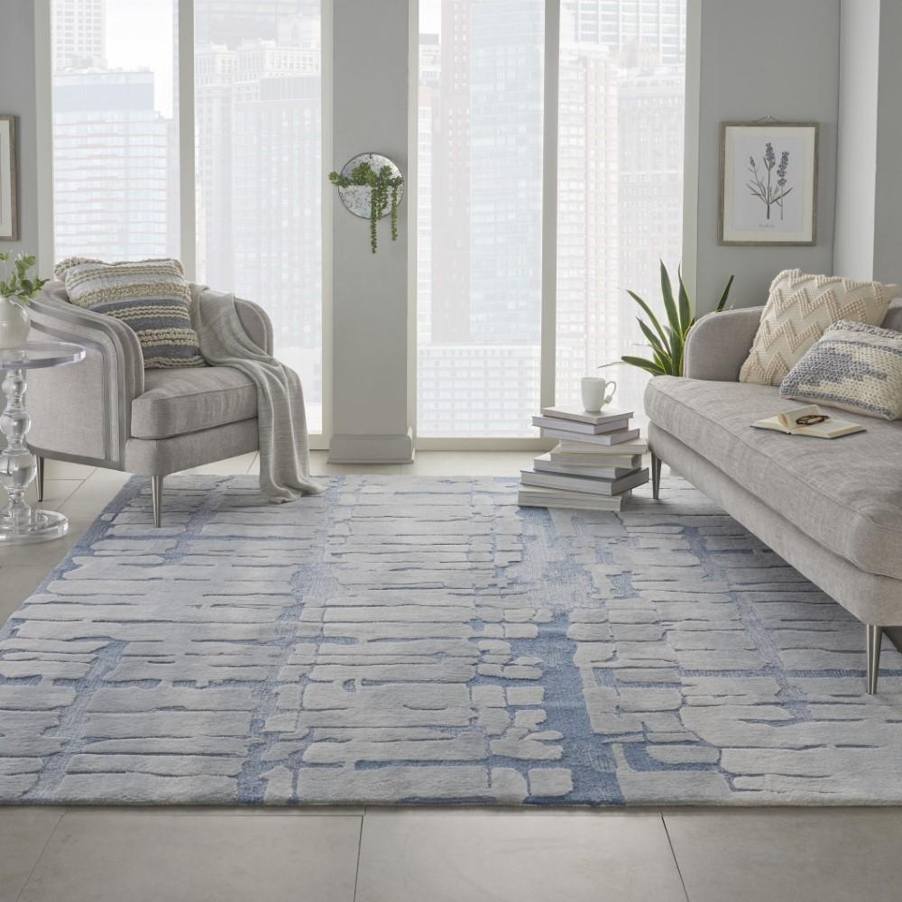 Nourison - Symmetry SMM04 Blue and Bone 79in x 99in Large Textured Rug - SMM04-99446495778_CLOSEOUT veiw 2
