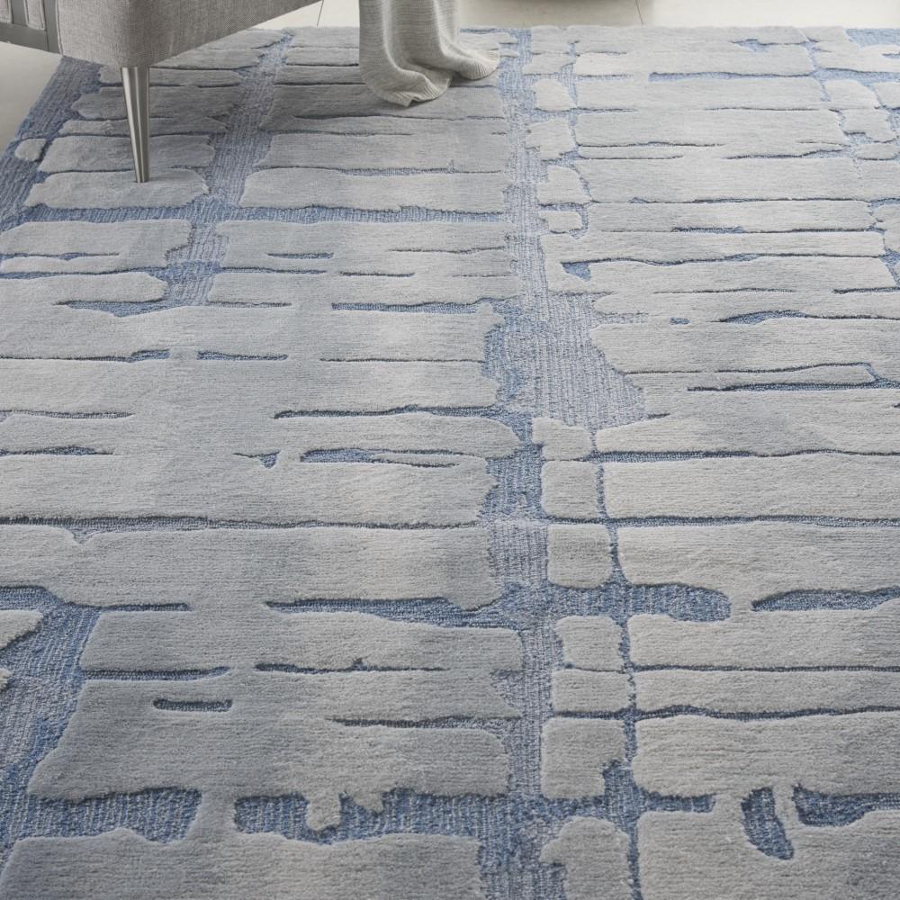 Nourison - Symmetry SMM04 Blue and Bone 79in x 99in Large Textured Rug - SMM04-99446495778_CLOSEOUT veiw 3