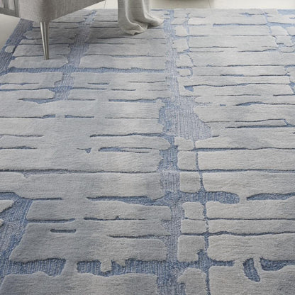 Nourison - Symmetry SMM04 Blue and Bone 79in x 99in Large Textured Rug - SMM04-99446495778_CLOSEOUT veiw 3