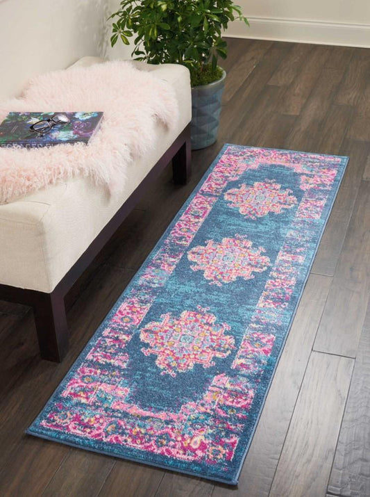Nourison - Passion PSN03 Blue and Pink 110in x 6 Hallway Rug - PSN03-99446396860 veiw 2