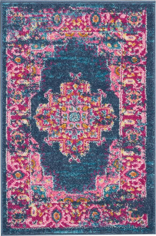 Nourison - Passion 22in x 34in Blue and Pink Small Boho Area Rug - PSN03-99446396853 veiw 1