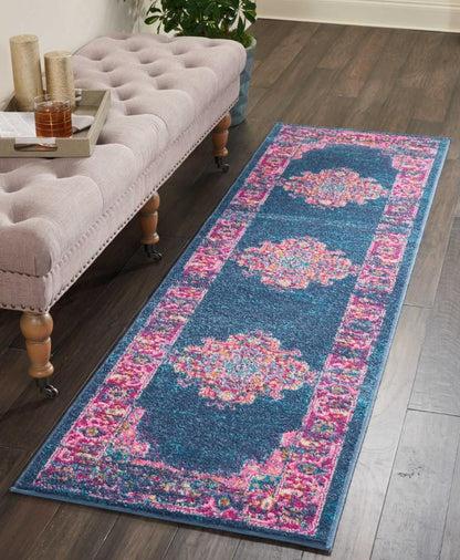 Nourison - Passion PSN03 Blue and Pink 22in x 76in Hallway Rug - PSN03-99446397492 veiw 2