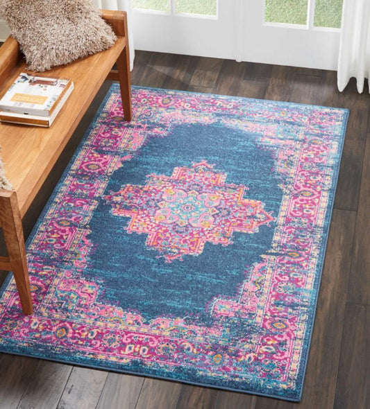 Nourison - Passion PSN03 Blue and Pink 39in x 59in Boho Area Rug - PSN03-99446396952 veiw 2