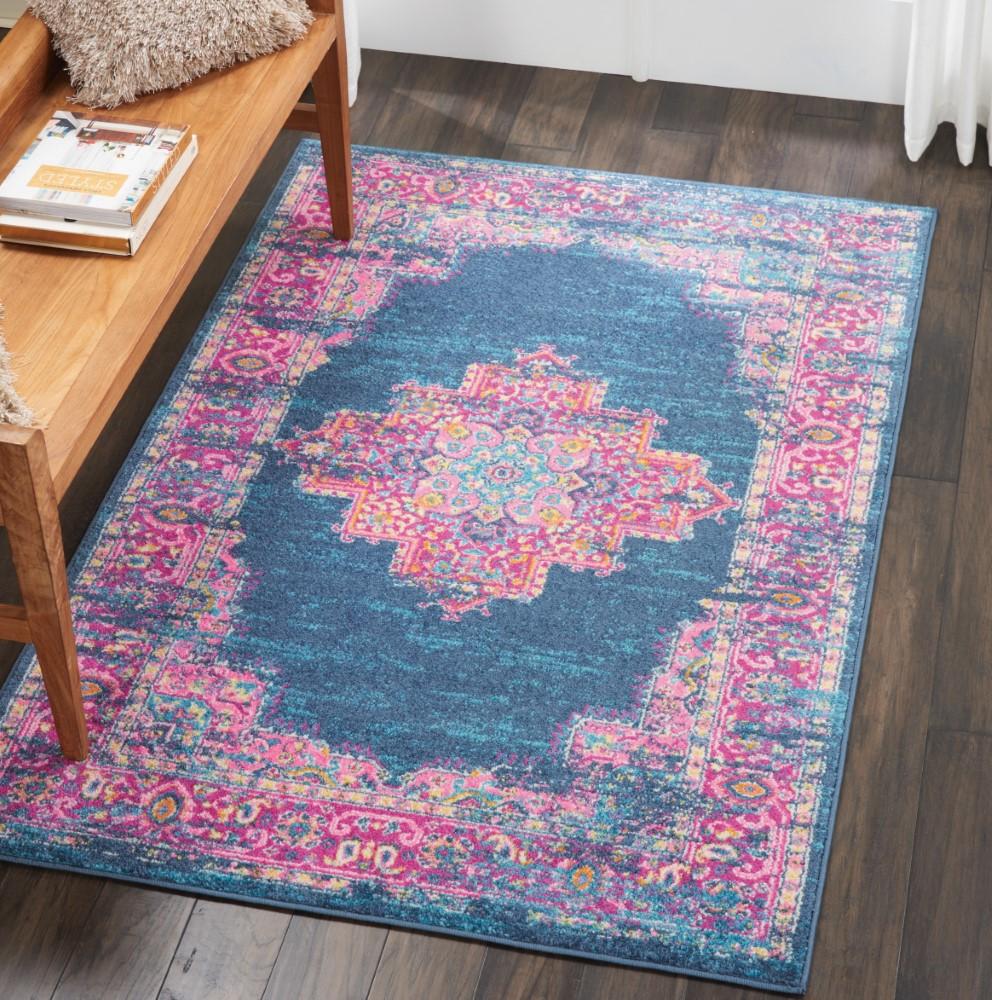 Nourison - Passion PSN03 Blue and Pink 39in x 59in Boho Area Rug - PSN03-99446396952 veiw 3