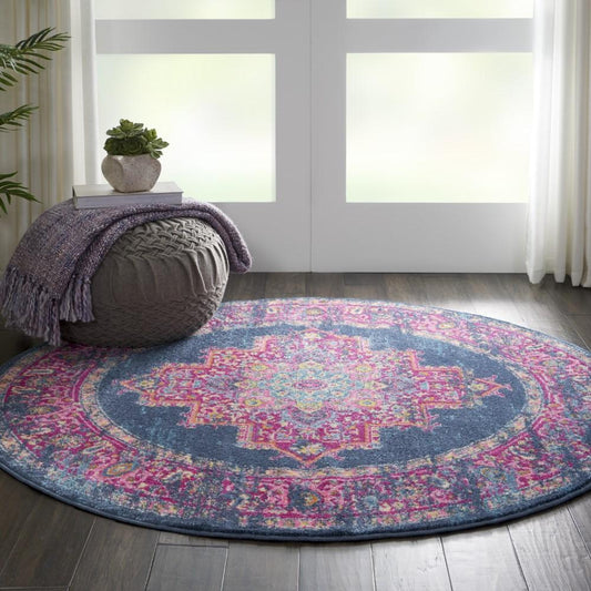 Nourison - Passion PSN03 Blue 4 x Round Boho Area Rug - PSN03-99446469236 veiw 2