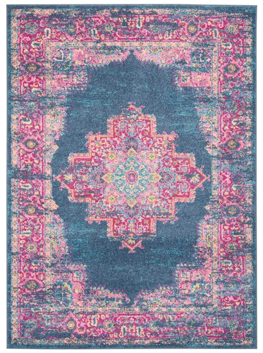 Nourison - Passion PSN03 Blue and Pink 53in x 73in Boho Area Rug - PSN03-99446397041 veiw 1