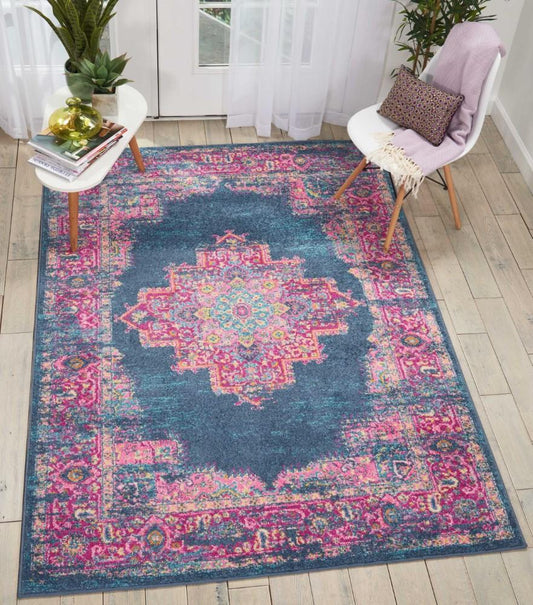 Nourison - Passion PSN03 Blue and Pink 53in x 73in Boho Area Rug - PSN03-99446397041 veiw 2