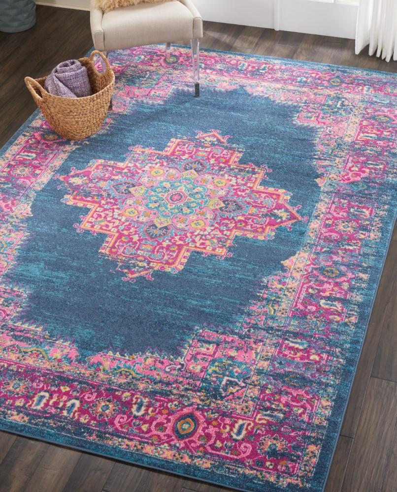 Nourison - Passion PSN03 Blue and Pink 67in x 96in Large Rug - PSN03-99446397225 veiw 3
