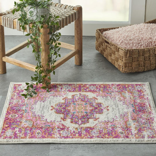Nourison - Passion 22in x 34in Pink and White Vintage Area Rug - PSN03-99446388094 veiw 2