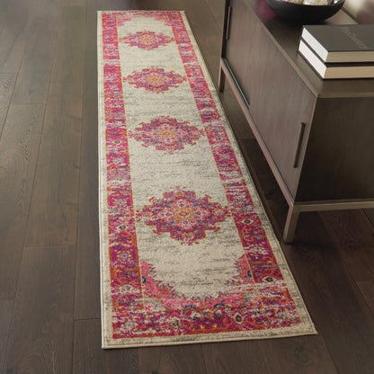 Nourison - Passion PSN03 Pink and White 22in x 76in Hallway Rug - PSN03-99446388155 veiw 2
