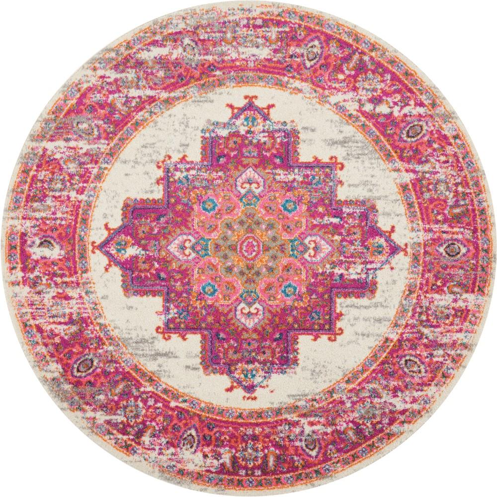 Nourison - Passion PSN03 Pink and White 4 x Round Vintage Area Rug - PSN03-99446259738 veiw 1