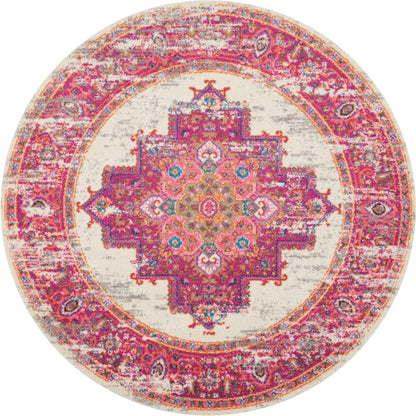 Nourison - Passion PSN03 Pink and White 4 x Round Vintage Area Rug - PSN03-99446259738 veiw 1