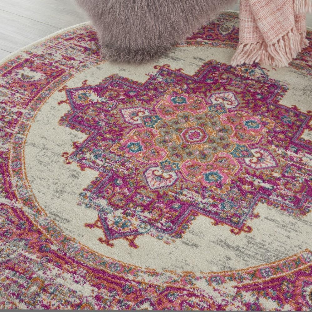 Nourison - Passion PSN03 Pink and White 4 x Round Vintage Area Rug - PSN03-99446259738 veiw 3