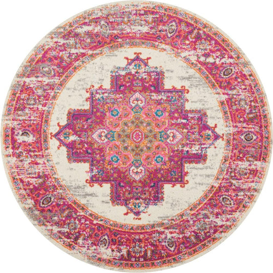 Nourison - Passion PSN03 Pink and White 53in x Round Vintage Area Rug - PSN03-99446259660 veiw 1