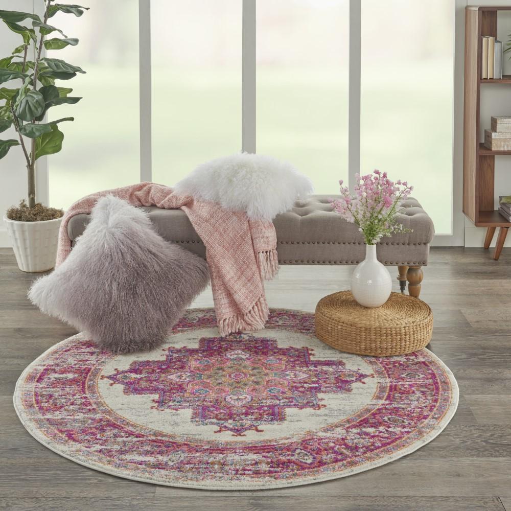 Nourison - Passion PSN03 Pink and White 53in x Round Vintage Area Rug - PSN03-99446259660 veiw 2
