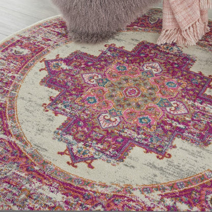 Nourison - Passion PSN03 Pink and White 53in x Round Vintage Area Rug - PSN03-99446259660 veiw 3