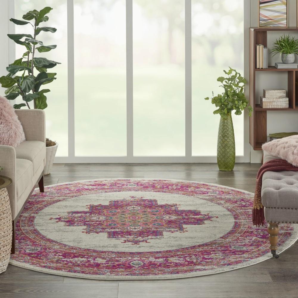 Nourison - Passion PSN03 Pink and White 8 x Round Large Rug - PSN03-99446259677 veiw 2