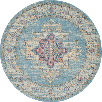 Nourison - Passion 53in x Round Ivory Light Blue Area Rug - PSN03-99446734167 veiw 1