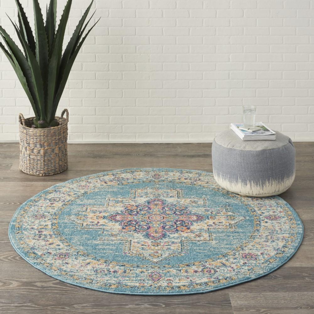 Nourison - Passion 53in x Round Ivory Light Blue Area Rug - PSN03-99446734167 veiw 2