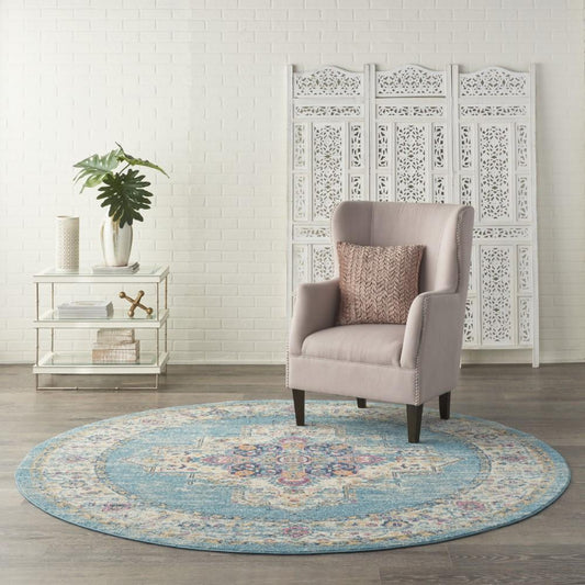Nourison - Passion 8 x Round Ivory Light Blue Area Rug - PSN03-99446734174 veiw 2
