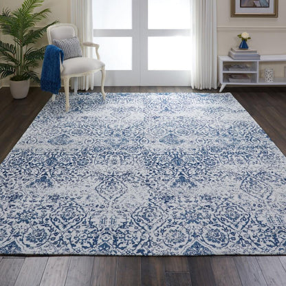 Nourison - Damask DAS06 Dark Blue and White 8x10 Large Flat Weave Rug - DAS06-99446349873 veiw 2