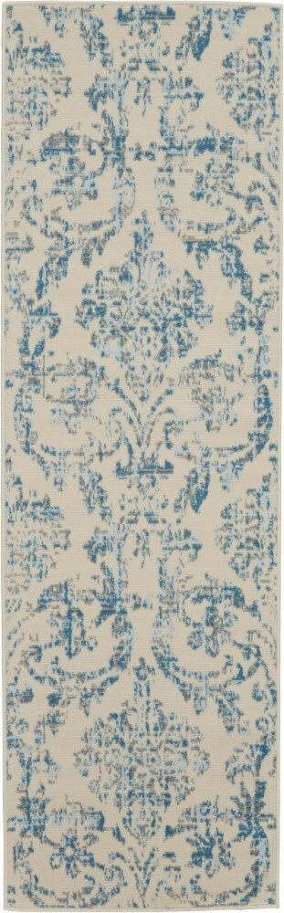 Nourison - Jubilant JUB09 White and Blue 23in x 73in Low-pile Hallway Rug - JUB09-99446478740 veiw 1