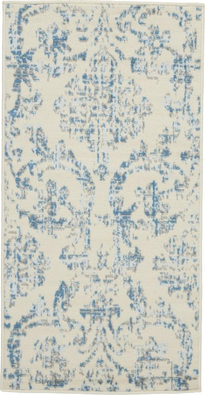 Nourison - Jubilant 2 x 4 Small White and Blue Damask Area Rug - JUB09-99446478733 veiw 1