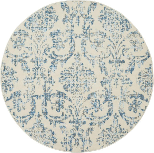 Nourison - Jubilant JUB09 White and Blue 53in x Round Farmhouse Area Rug - JUB09-99446478771 veiw 1