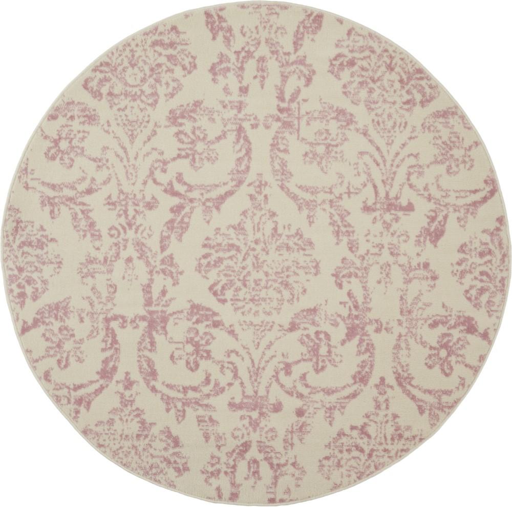 Nourison - Jubilant JUB09 White and Pink 53in x Round Farmhouse Area Rug - JUB09-99446478832 veiw 1