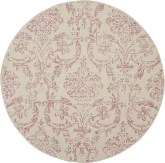 Nourison - Jubilant JUB09 White and Pink 53in x Round Farmhouse Area Rug - JUB09-99446478832 veiw 1