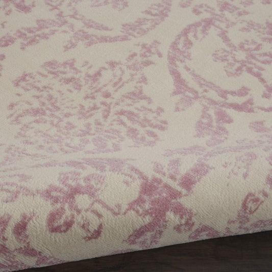 Nourison - Jubilant JUB09 White and Pink 53in x Round Farmhouse Area Rug - JUB09-99446478832 veiw 2