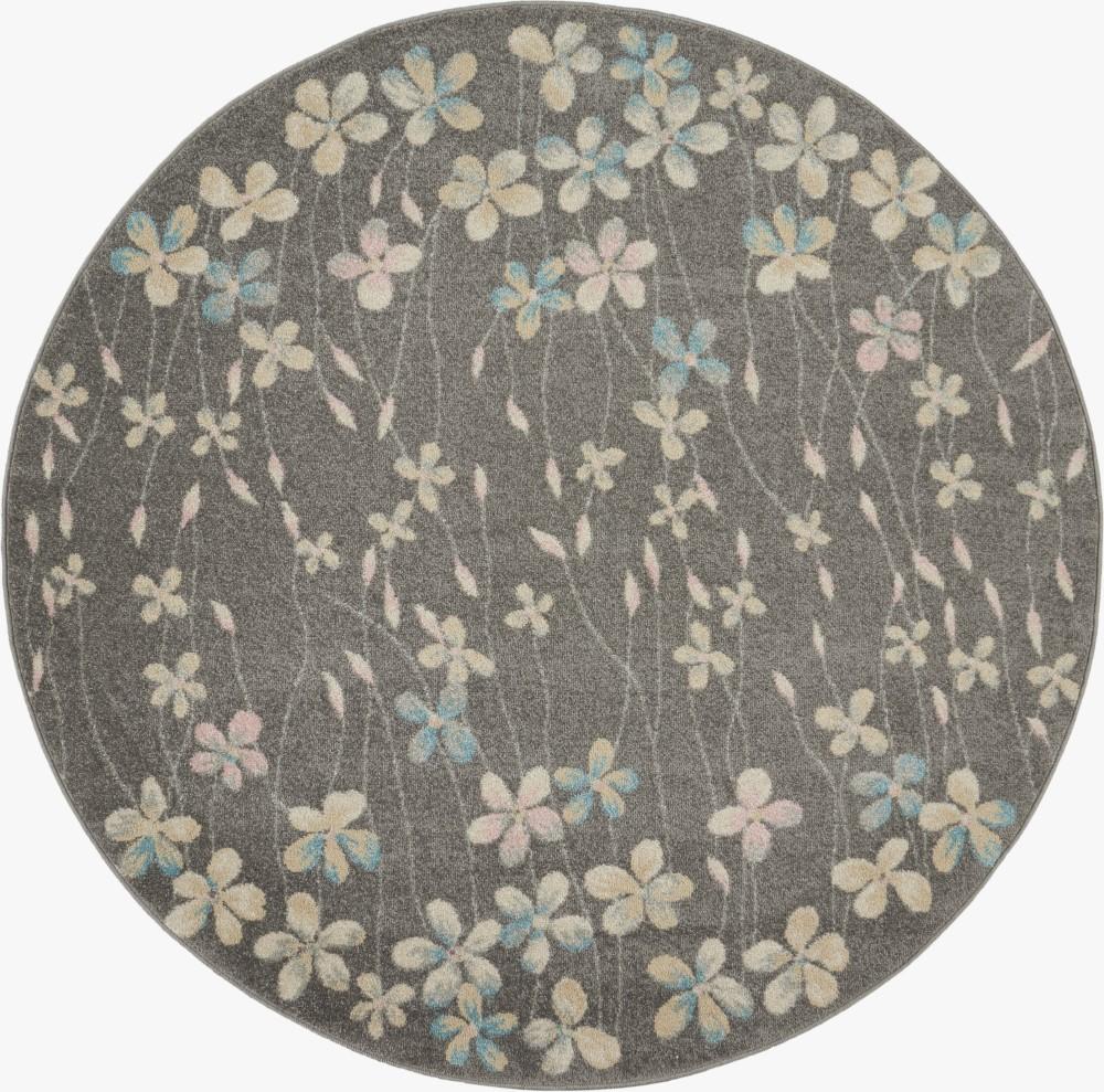 Nourison - Tranquil TRA04 Bone 53in x Round Floral Area Rug - TRA04-99446484628 veiw 1