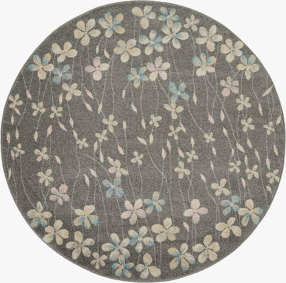Nourison - Tranquil TRA04 Bone 53in x Round Floral Area Rug - TRA04-99446484628 veiw 1