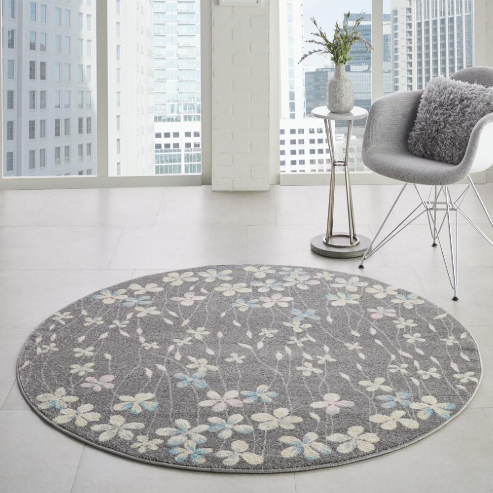 Nourison - Tranquil TRA04 Bone 53in x Round Floral Area Rug - TRA04-99446484628 veiw 2