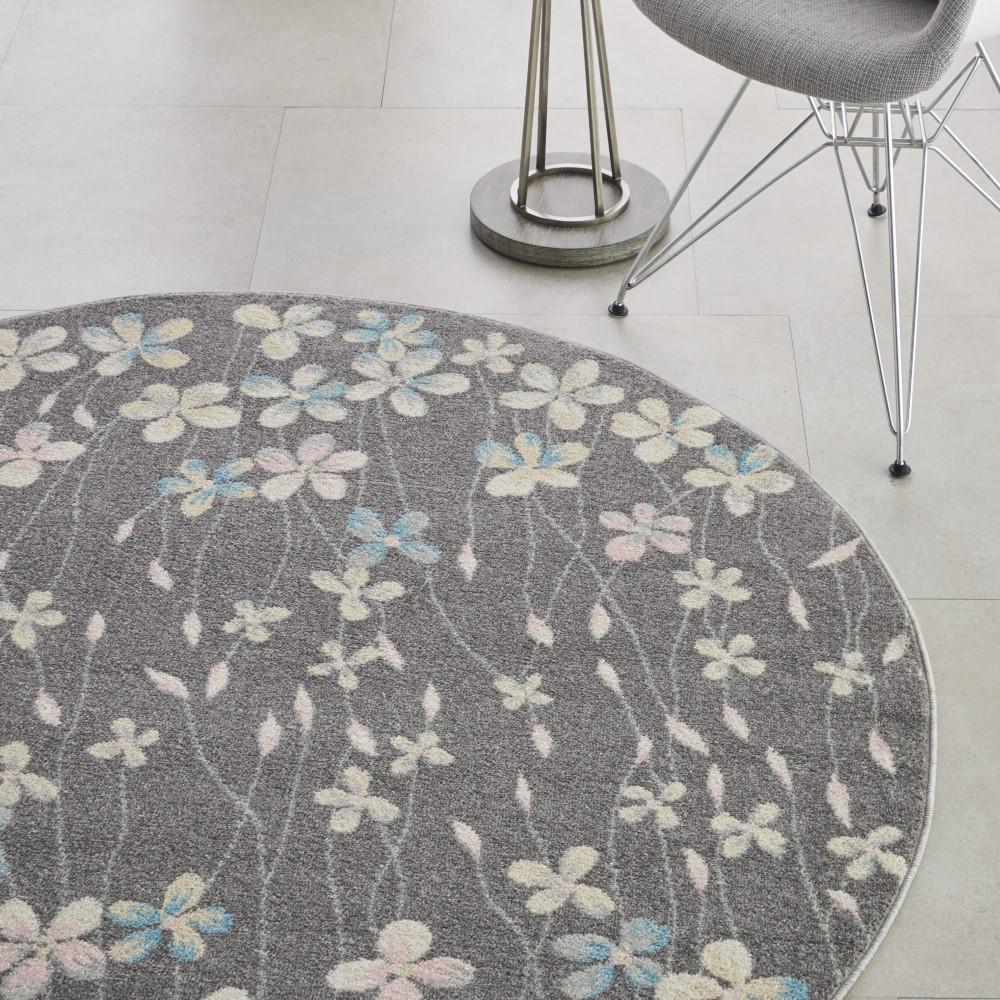 Nourison - Tranquil TRA04 Bone 53in x Round Floral Area Rug - TRA04-99446484628 veiw 3