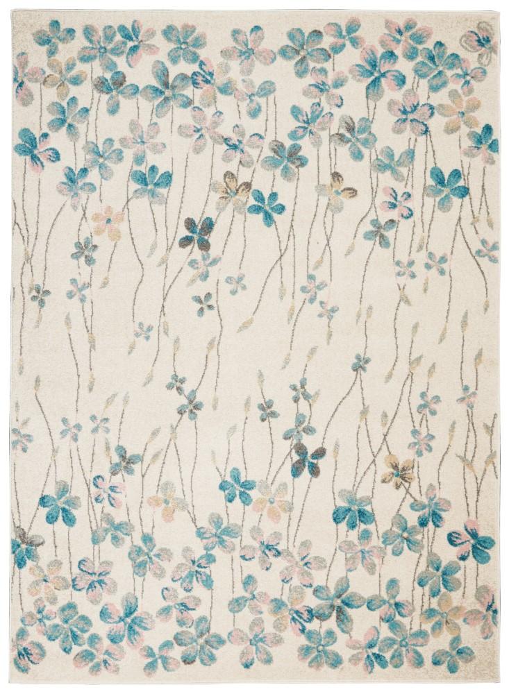 Nourison - Tranquil TRA04 Ivory White 53in x 73in Floral Area Rug - TRA04-99446484826 veiw 1