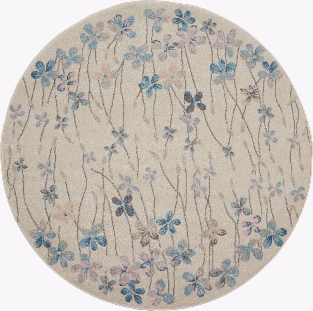 Nourison - Tranquil TRA04 Ivory White 53in x Round Floral Area Rug - TRA04-99446484864 veiw 1