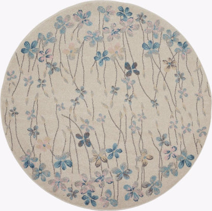 Nourison - Tranquil TRA04 Ivory White 53in x Round Floral Area Rug - TRA04-99446484864 veiw 1