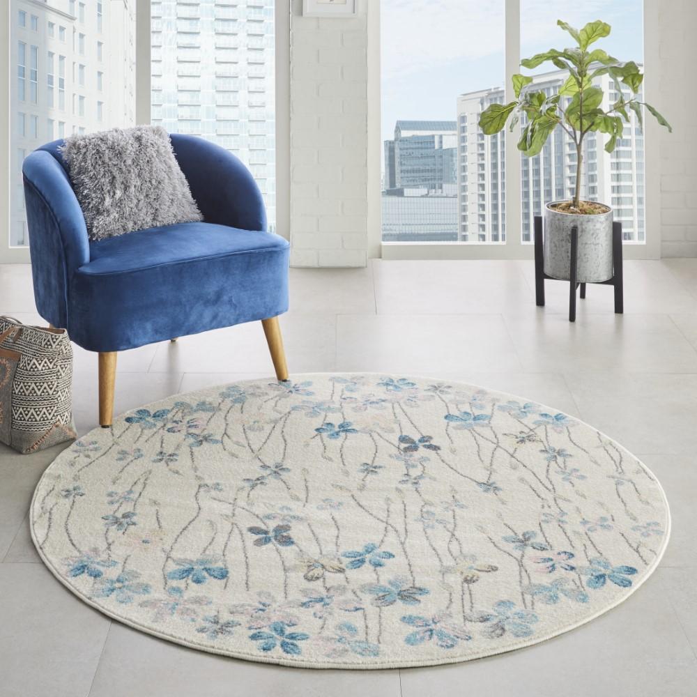 Nourison - Tranquil TRA04 Ivory White 53in x Round Floral Area Rug - TRA04-99446484864 veiw 2