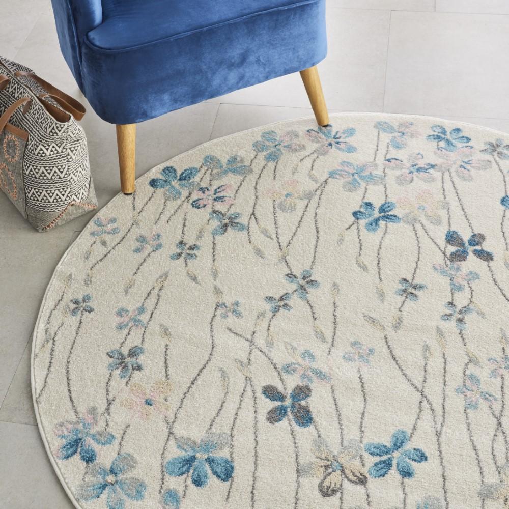 Nourison - Tranquil TRA04 Ivory White 53in x Round Floral Area Rug - TRA04-99446484864 veiw 3