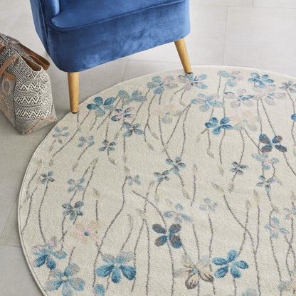 Nourison - Tranquil TRA04 Ivory White 53in x Round Floral Area Rug - TRA04-99446484864 veiw 3
