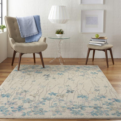 Nourison - Tranquil TRA04 Ivory White 6x9 Floral Area Rug - TRA04-99446484833 veiw 2