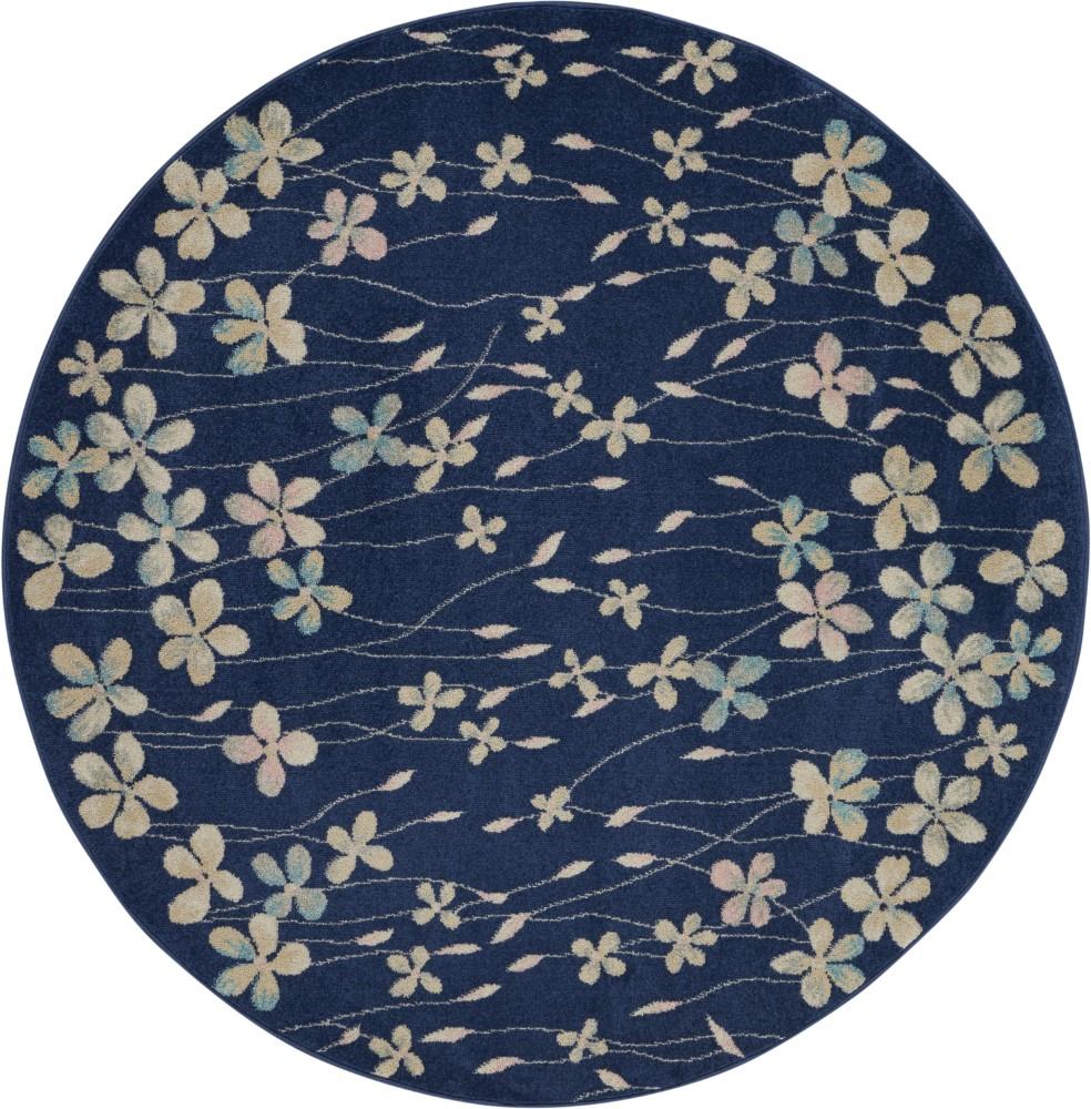 Nourison - Tranquil TRA04 Navy Blue 53in x Round Floral Area Rug - TRA04-99446484499 veiw 1