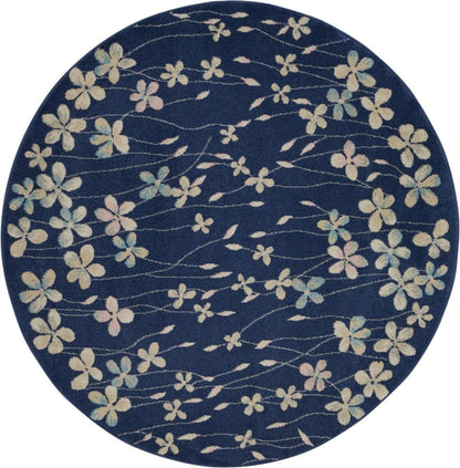 Nourison - Tranquil TRA04 Navy Blue 53in x Round Floral Area Rug - TRA04-99446484499 veiw 1