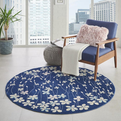 Nourison - Tranquil TRA04 Navy Blue 53in x Round Floral Area Rug - TRA04-99446484499 veiw 2