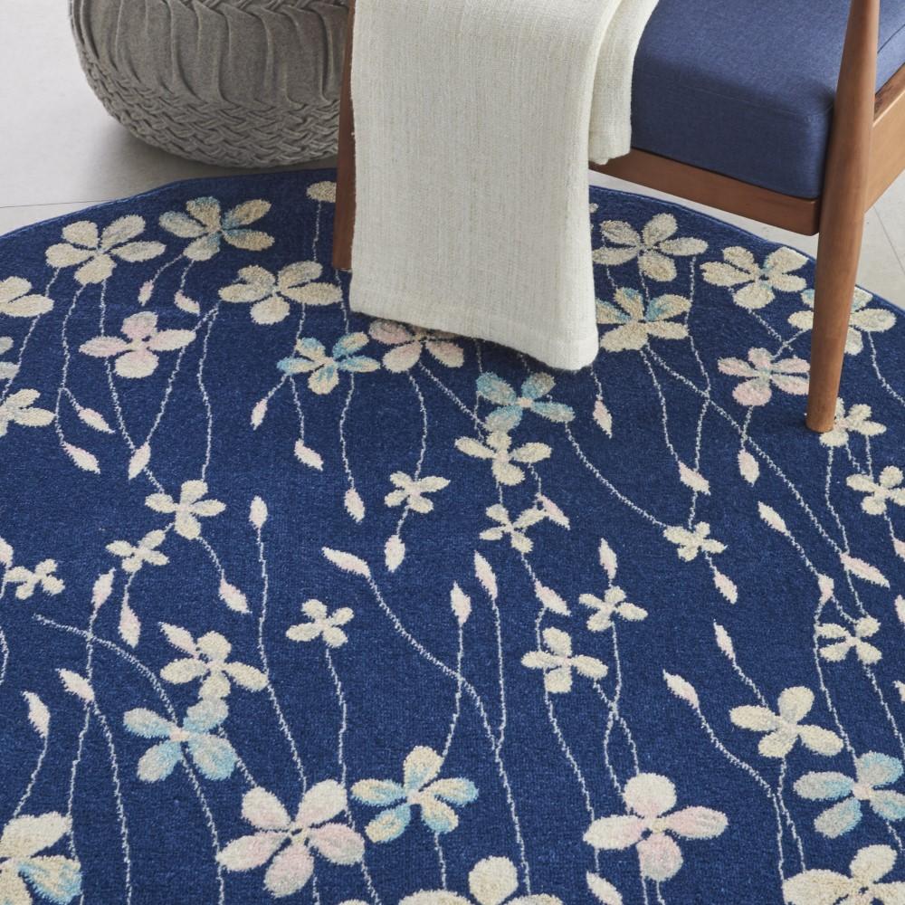 Nourison - Tranquil TRA04 Navy Blue 53in x Round Floral Area Rug - TRA04-99446484499 veiw 3